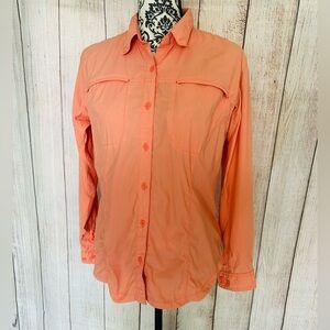 Columbia Women’s Peach Orange Long Sleeve Nylon Button Up Logo Shirt